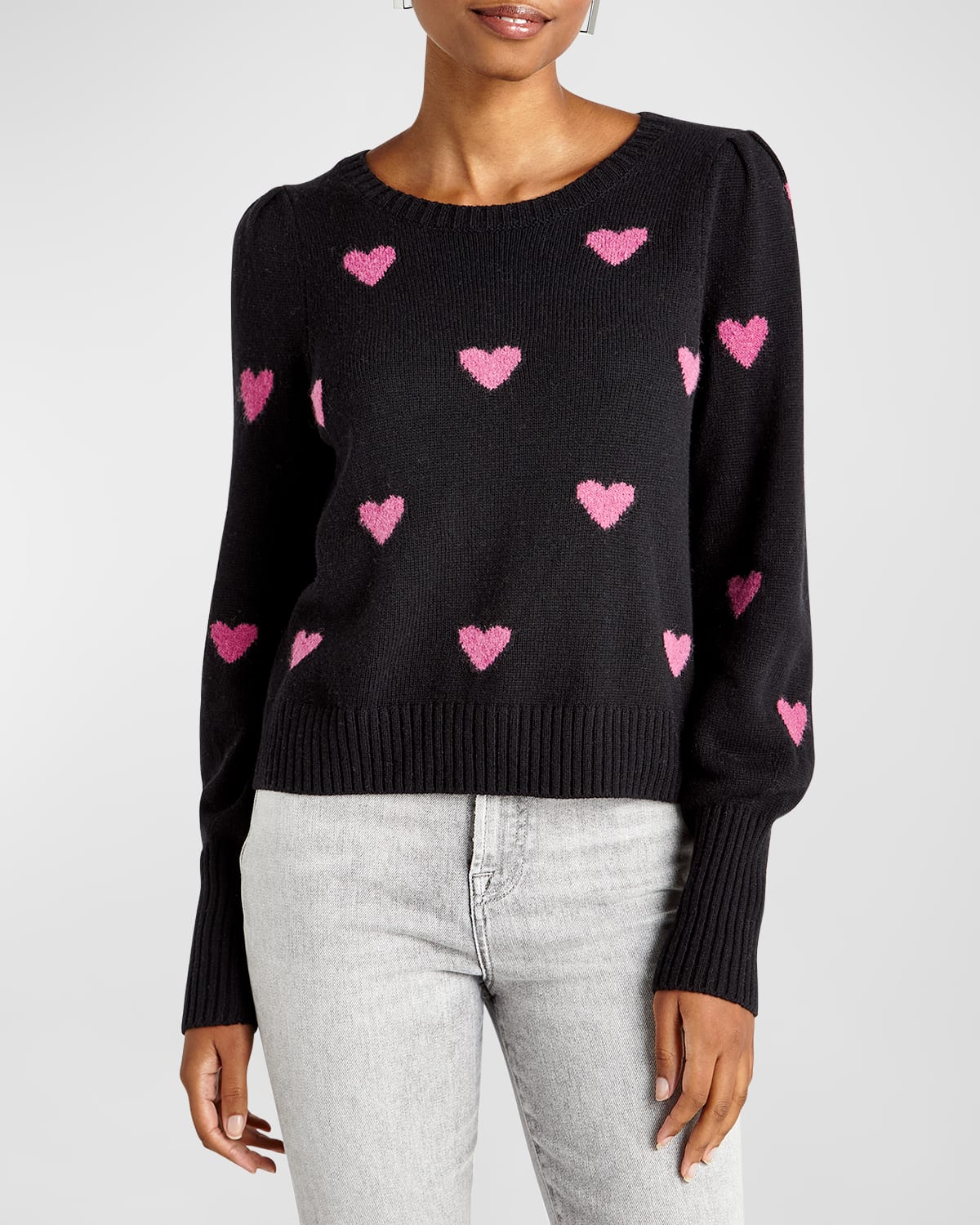 Shop Splendid Annabelle Heart Knit Wool-blend Sweater In Black/punch