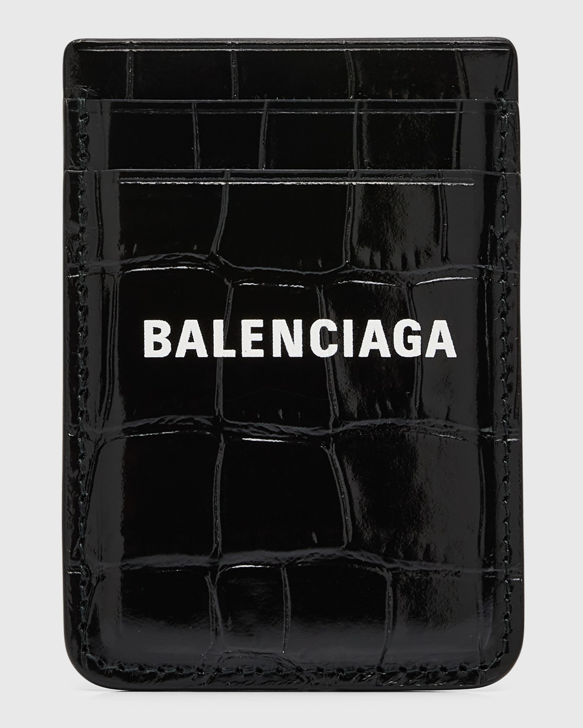 Balenciaga Logo-print Magnet Cardholder In Black/white