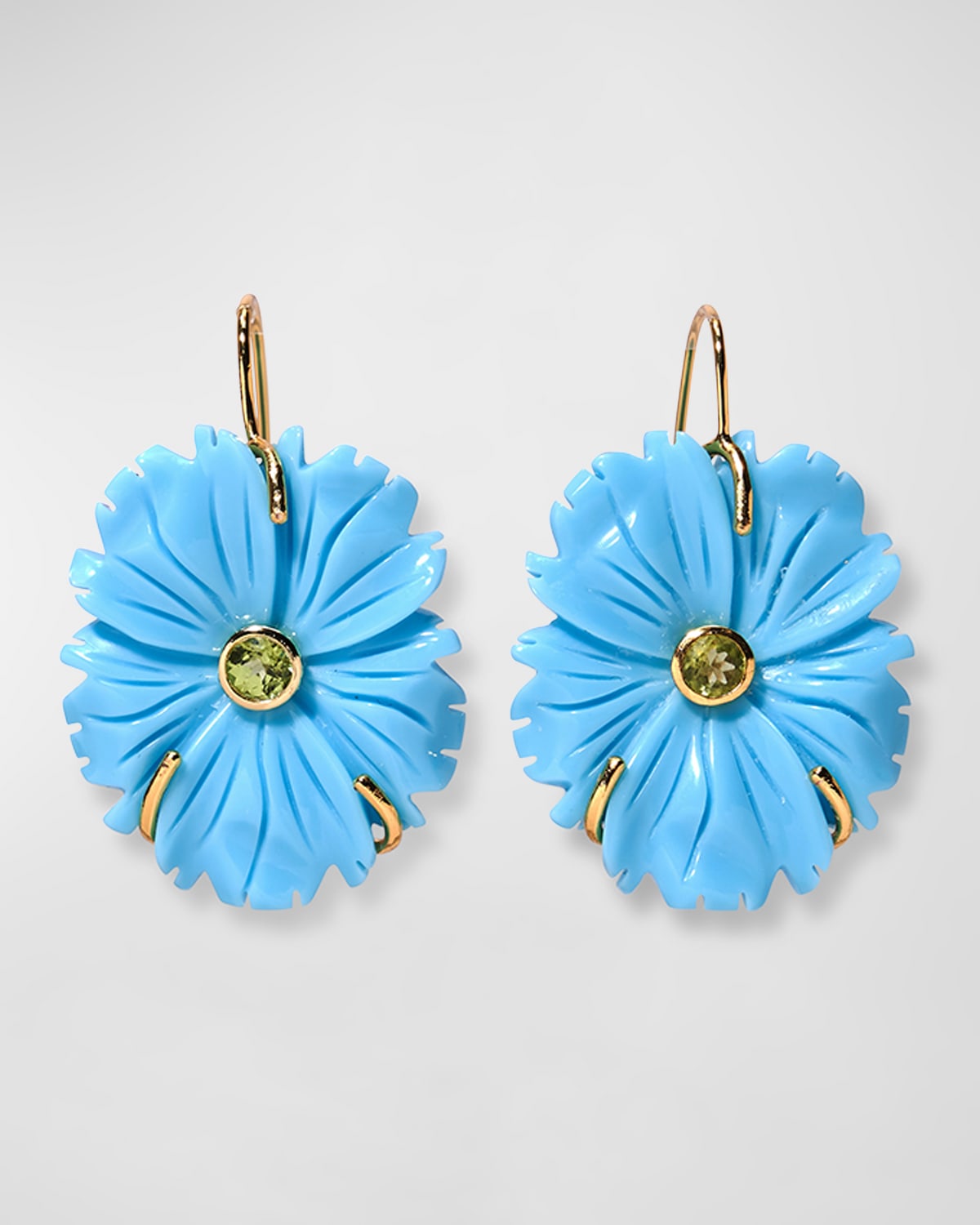 LIZZIE FORTUNATO NEW BLOOM 24K GOLD PLATED CERULEAN PERIFOT TURQUOISE DROP EARRINGS