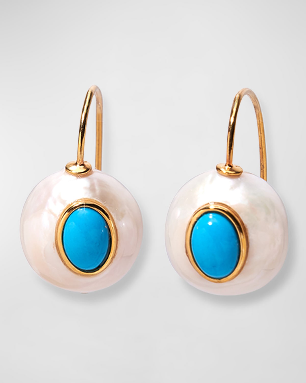 Pablo 24K Gold Plated Pearl and Turquoise Drop Earrings