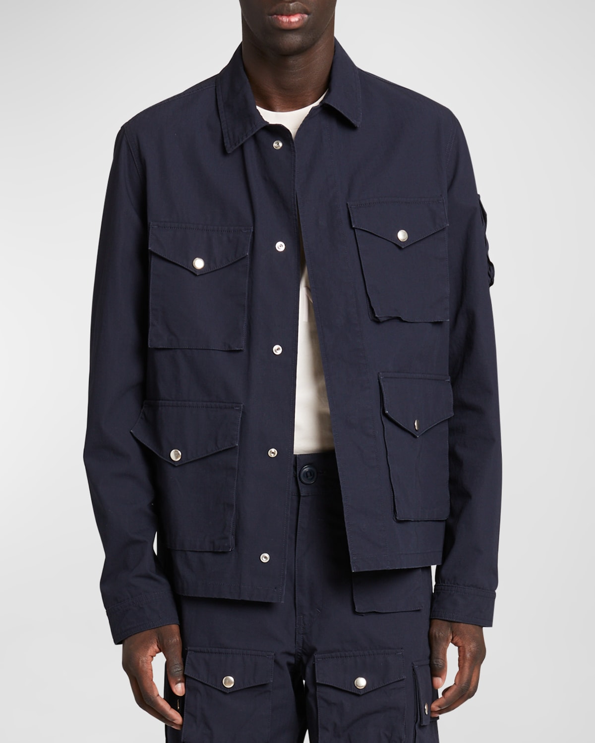 Shop Givenchy Men's Cotton Ripstop Multi-pocket Shirt In Deep Blue