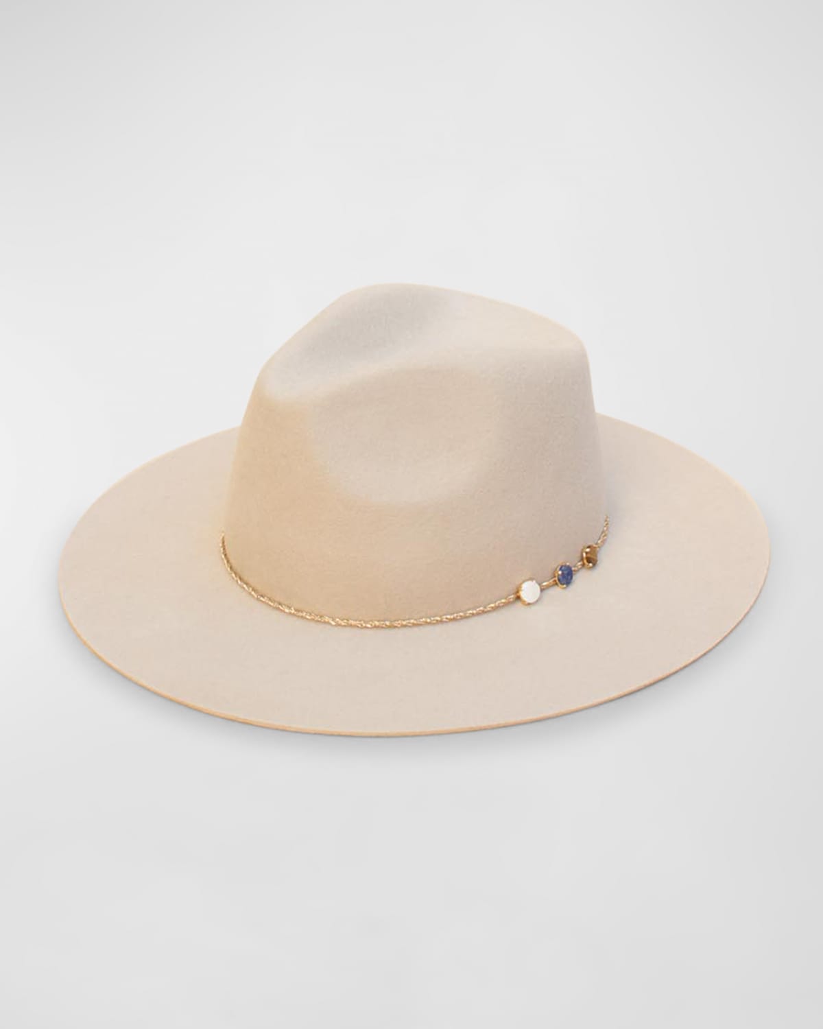 Van Palma Angele Merino Wool Fedora With Embellished Chain In Ivory