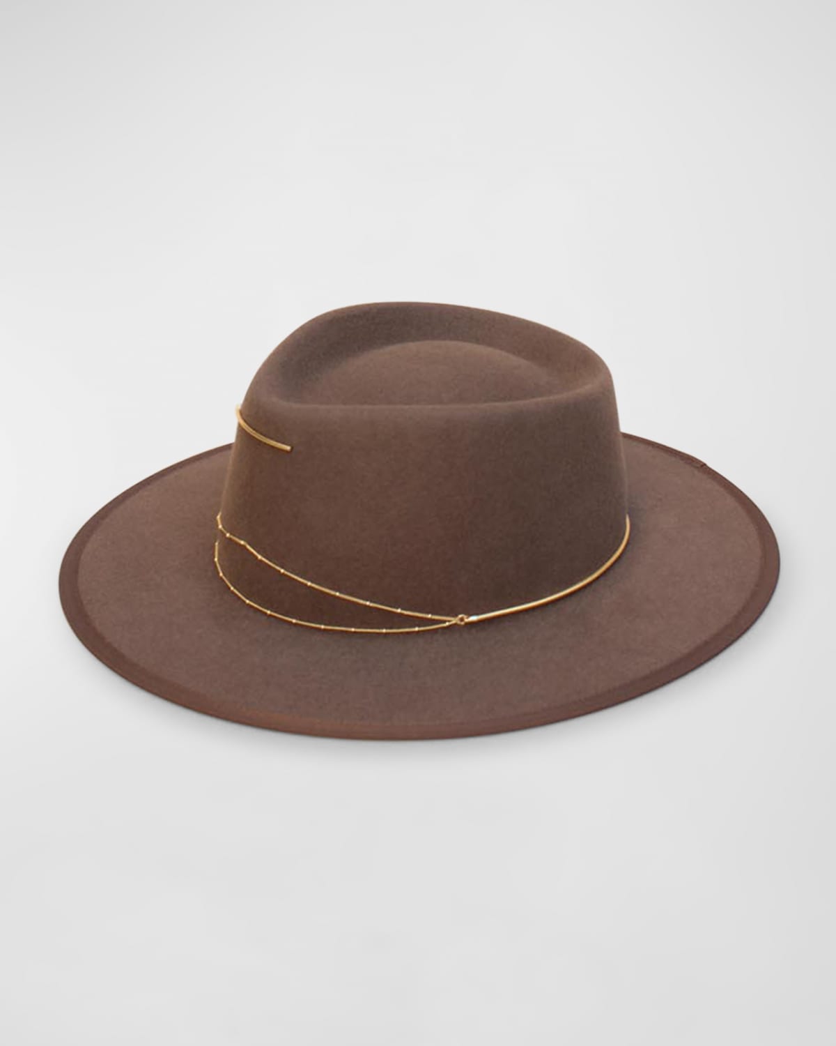 Van Palma Anna Draped Chain Merino Wool Fedora In Chocolate