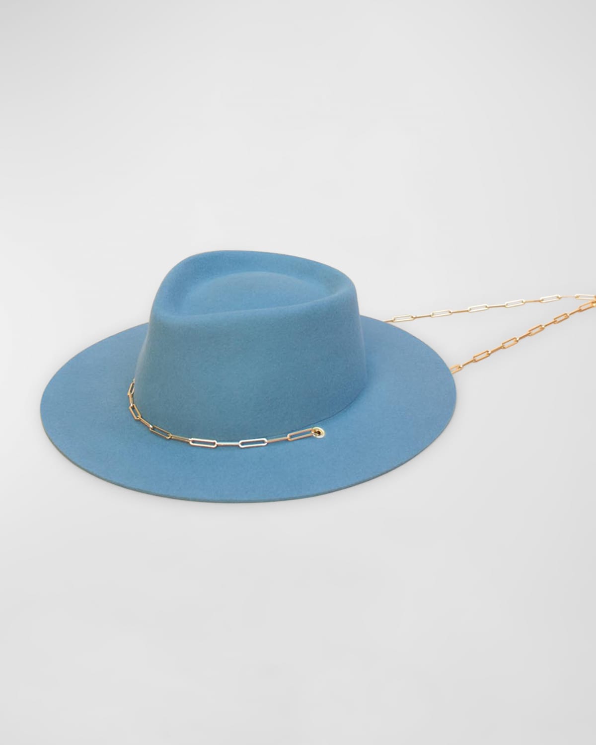 Van Palma Ulysse Merino Wool Fedora With Chain In Ice Blue