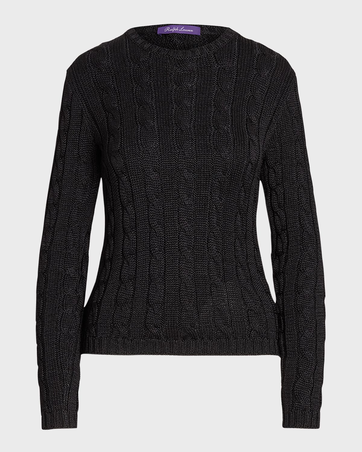 Cable High-Shine Silk Sweater, Black