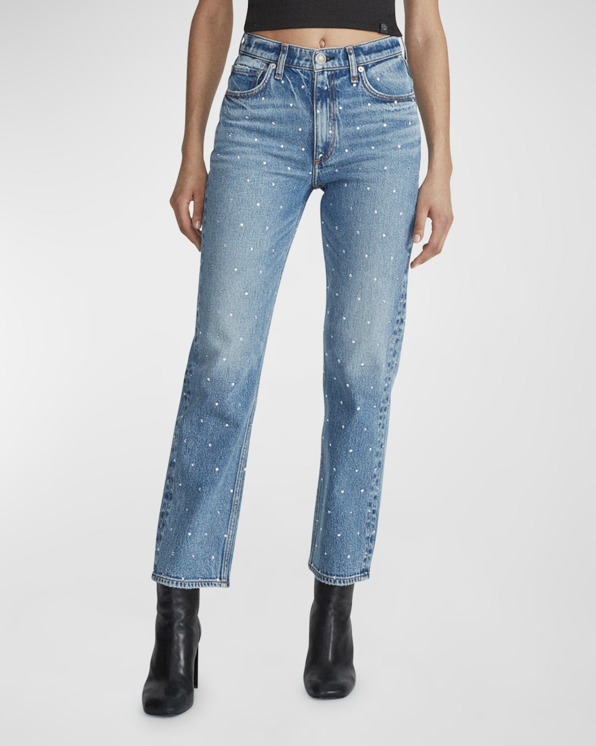 Shop Rag & Bone Harlow Jewel-embellished Straight-leg Jeans In Evjewel