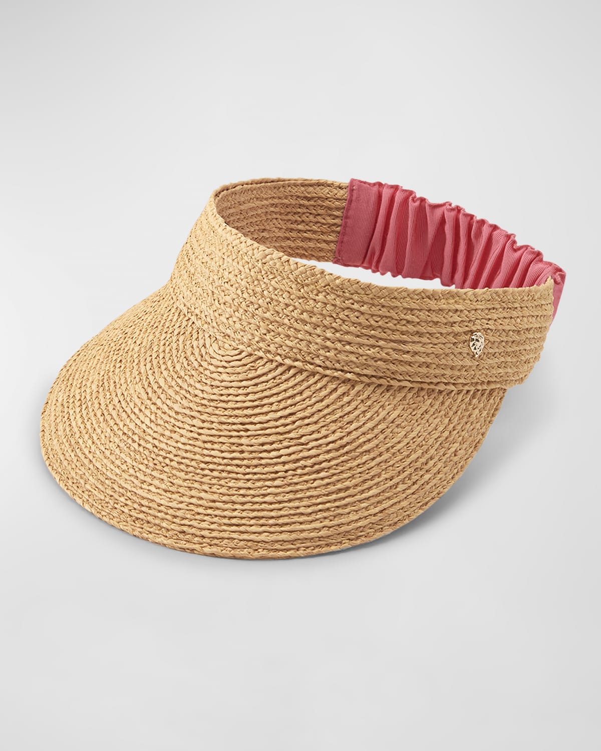 Helen Kaminski Medea Classic Straw & Ribbon Visor In Natural Hot Pink