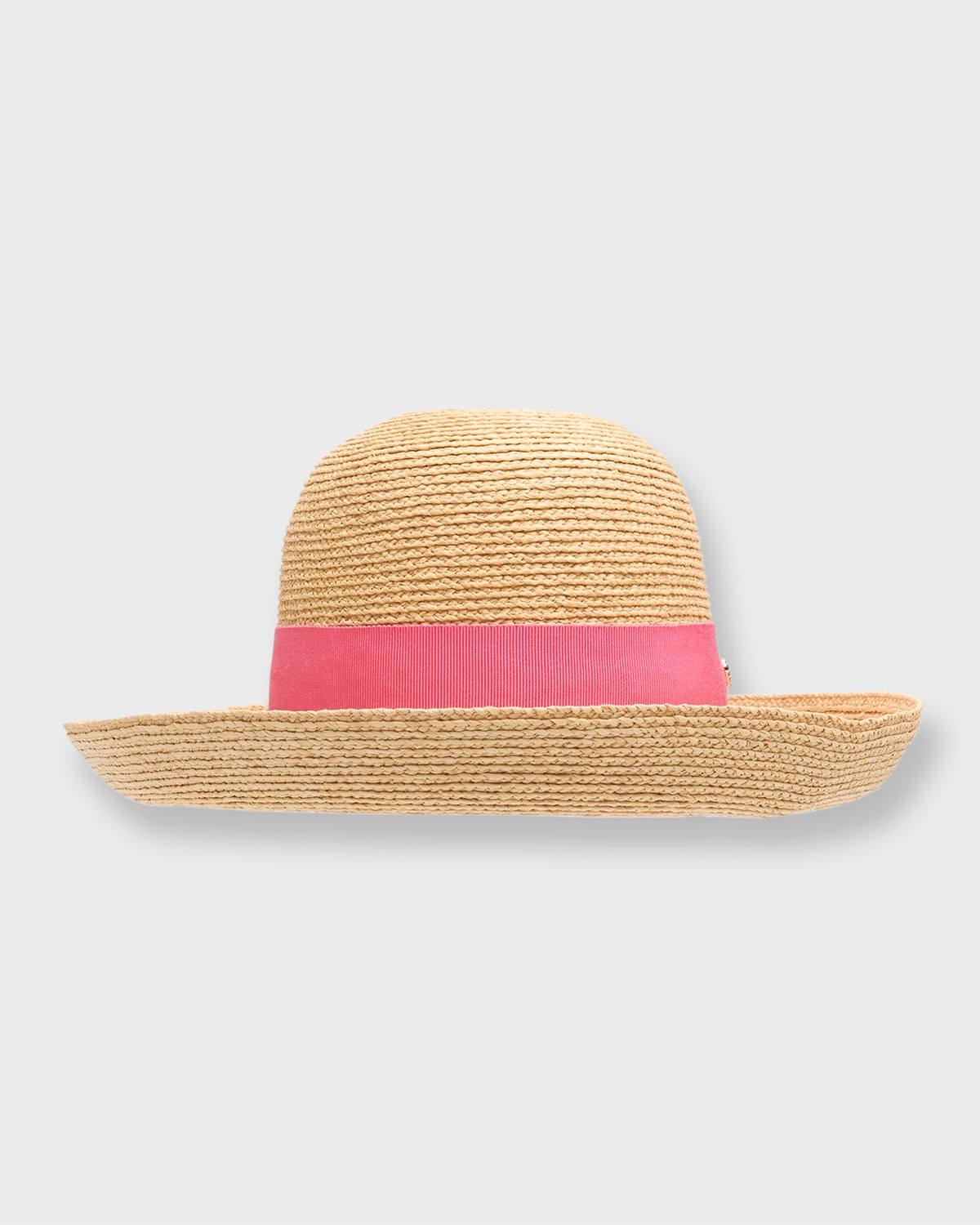 Helen Kaminski Braided Raffia Sun Hat With Grosgrain Bow In Natural Hot Pink