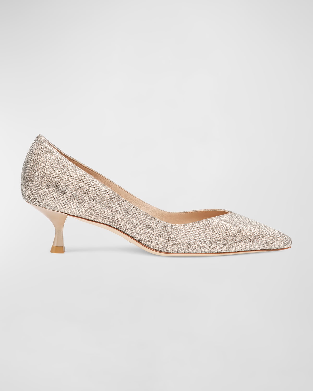 Shop Stuart Weitzman Eva Metallic Kitten-heel Pumps In Poudre