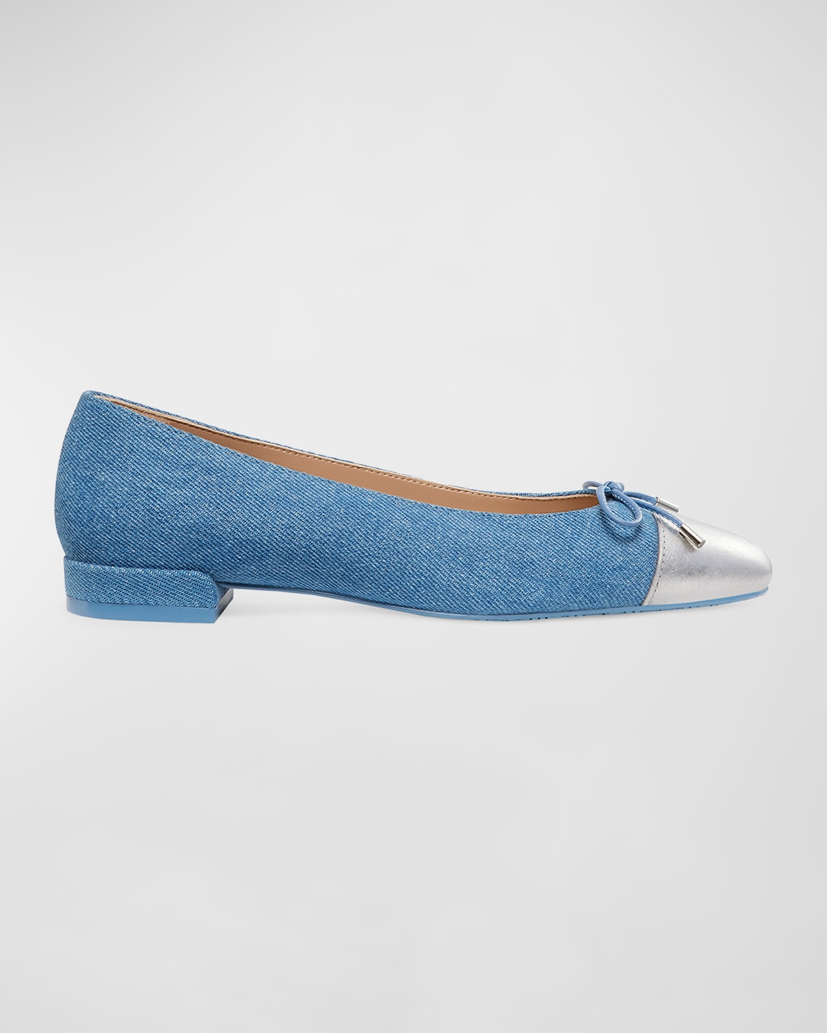Stuart Weitzman Women's Sleek Bow Denim Flat Sandals In Washed/silver
