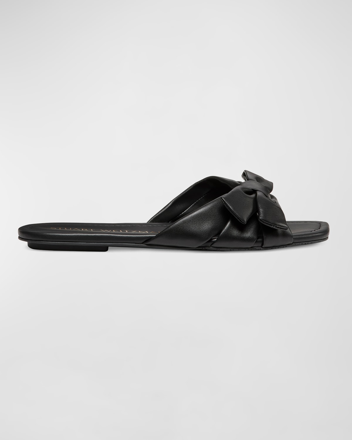 Shop Stuart Weitzman Sofia Leather Bow Slide Sandals In Black