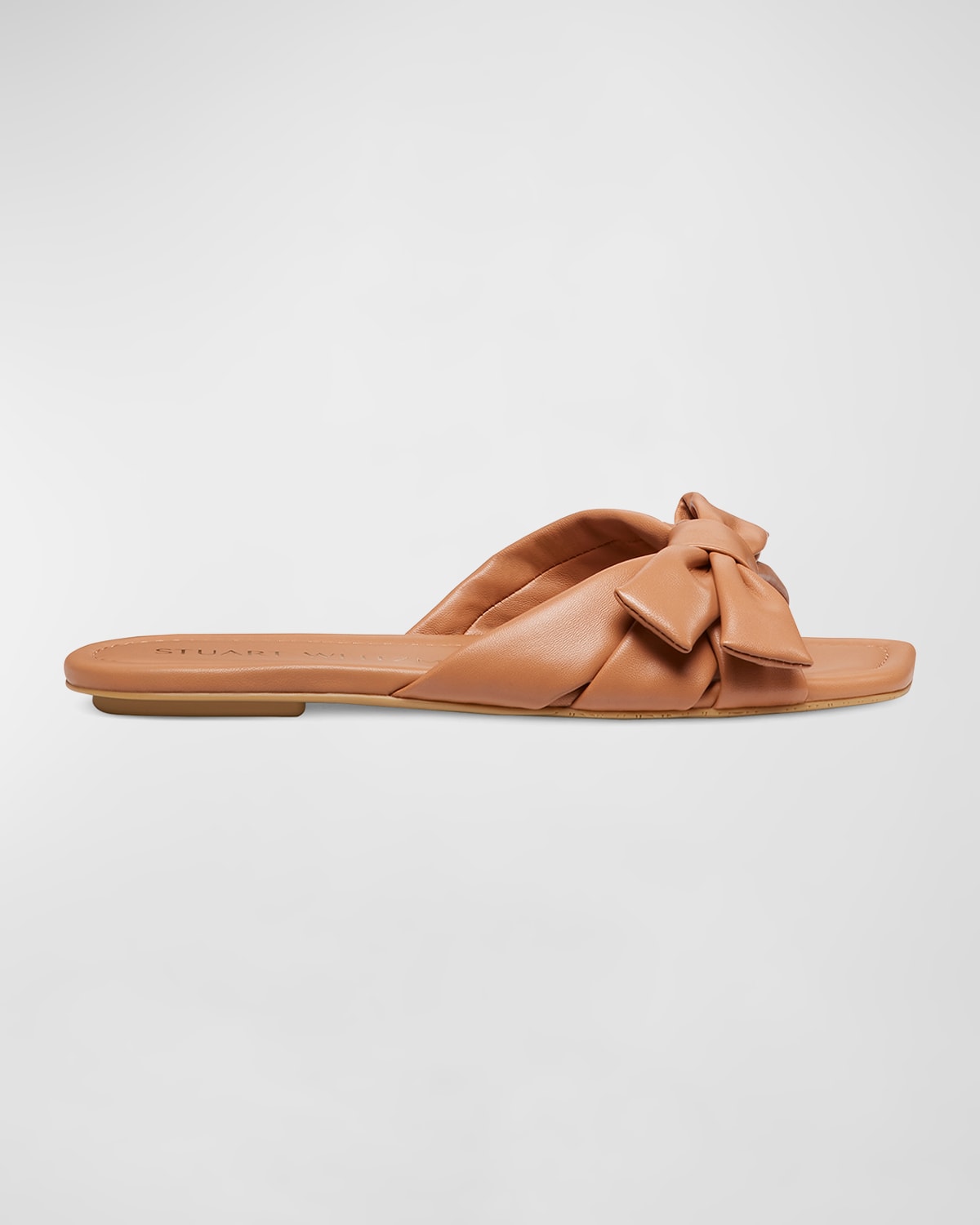 Stuart Weitzman Sofia Leather Bow Slide Sandals In Tan