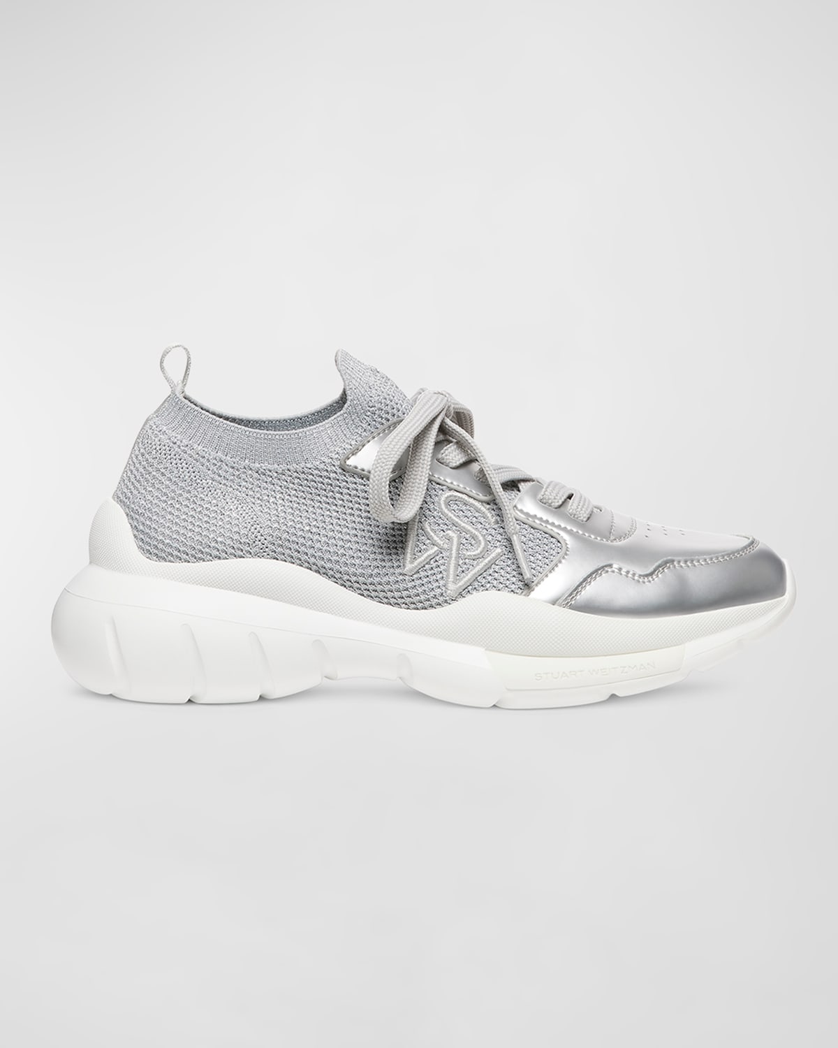 Stuart Weitzman 5050 Knit Sneaker In Grey/silver