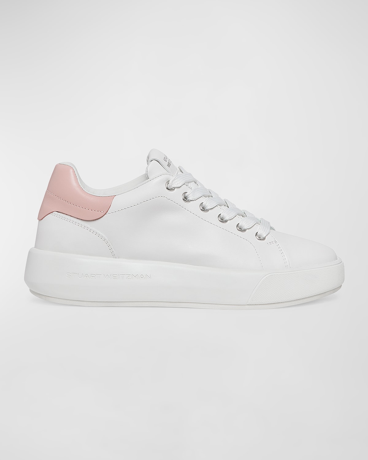 Shop Stuart Weitzman Pro Sleek Leather Sneakers In White/pink
