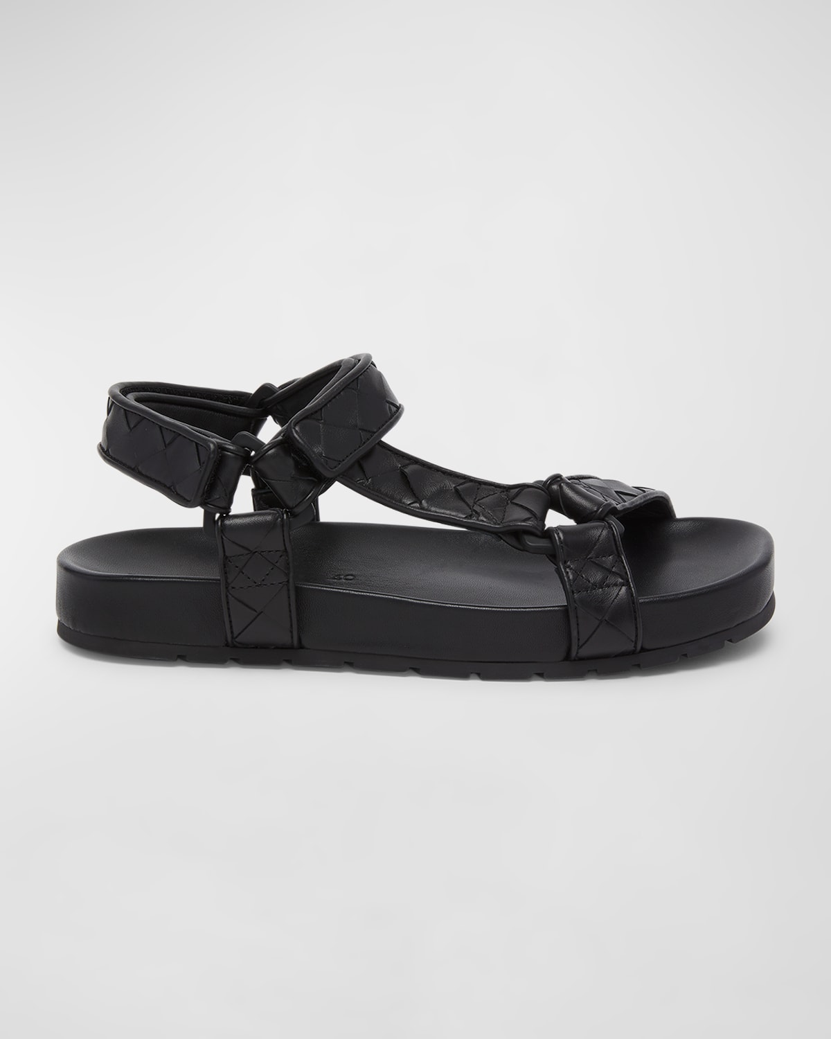 Shop Bottega Veneta Trip Woven Leather Sporty Sandals In Black