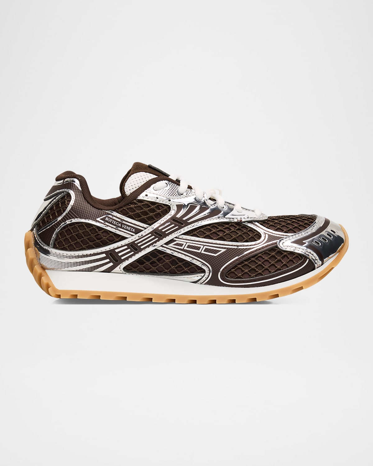 Bottega Veneta Orbit Metallic Net Runner Sneakers In Brown
