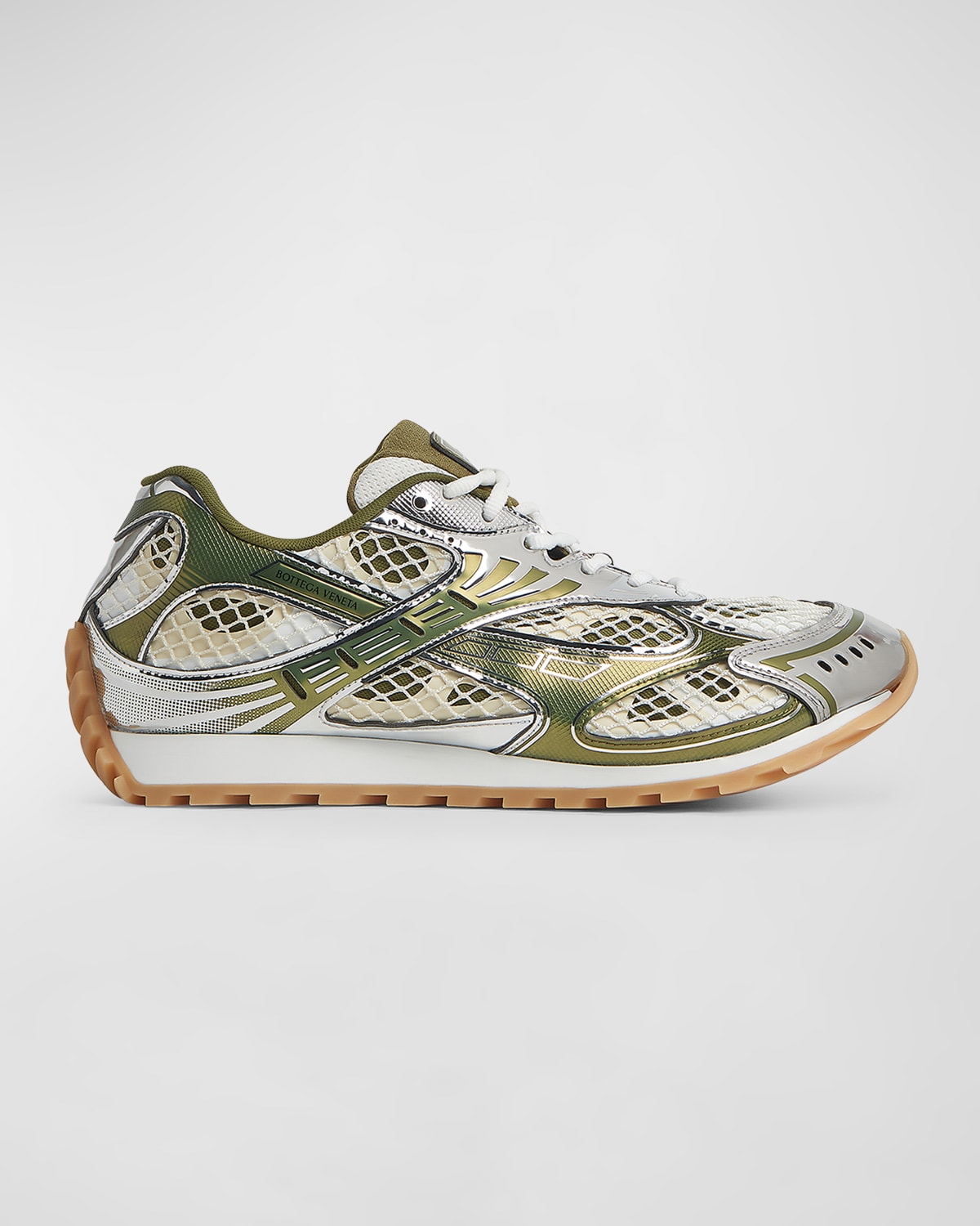 Bottega Veneta Orbit Metallic Net Runner Sneakers In Mud White