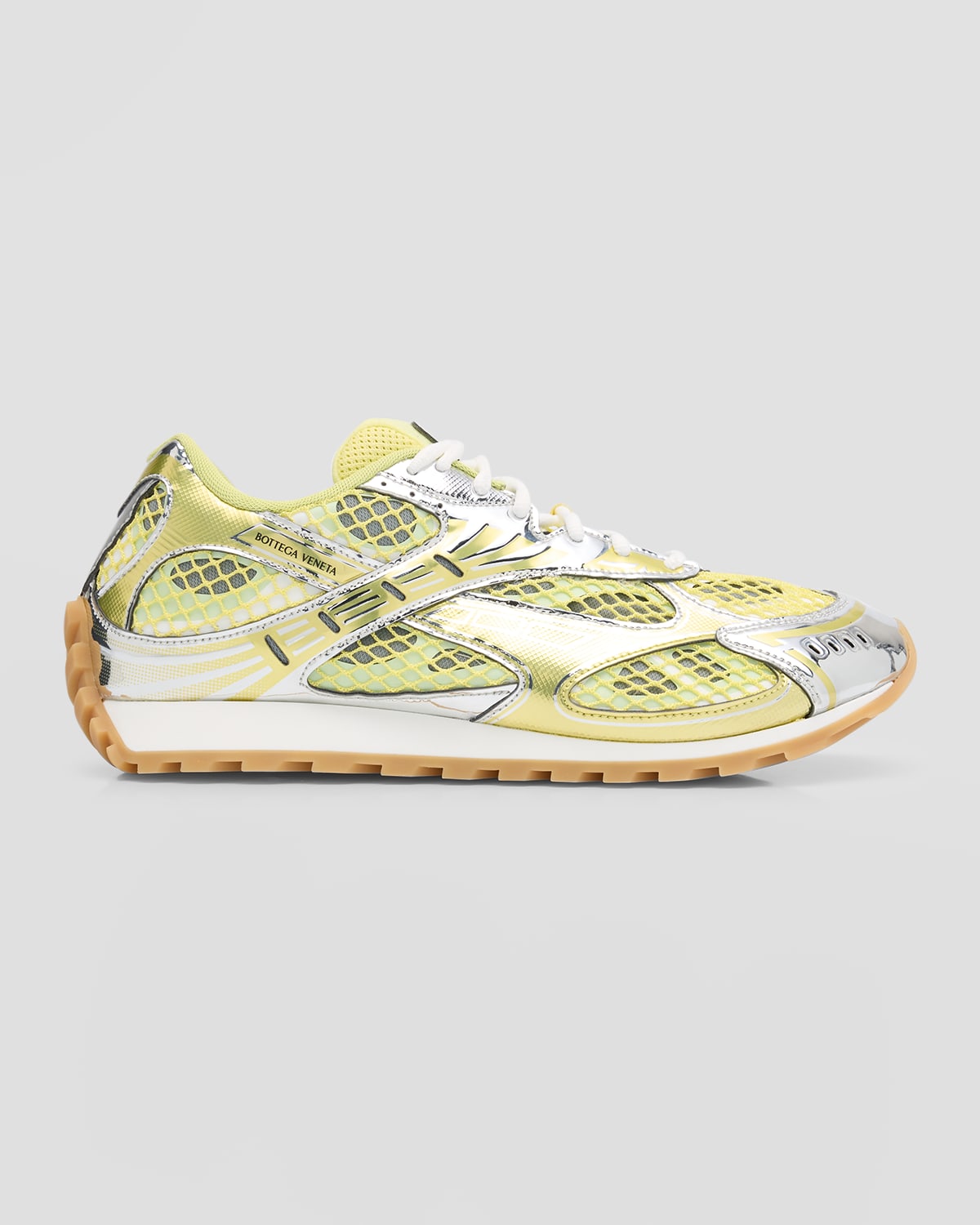 Shop Bottega Veneta Orbit Metallic Net Runner Sneakers In Sherbert Silver