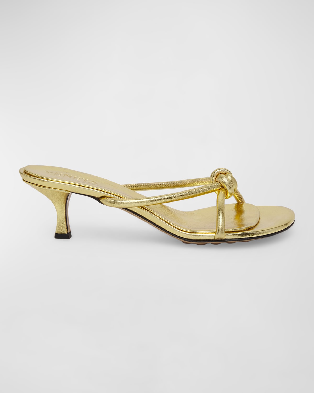 Shop Bottega Veneta Blink Metallic Knot Slide Sandals In Gold