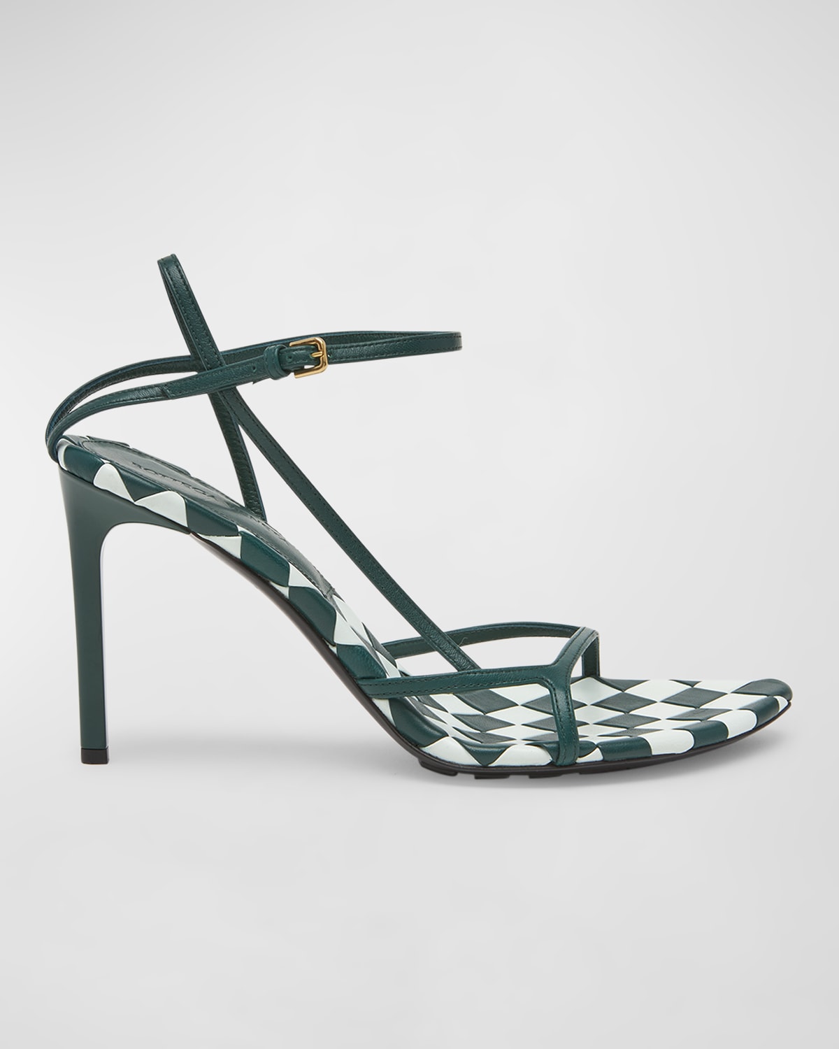 Bottega Veneta Strappy Leather Bicolor Ankle-strap Sandals In Glacier Emerald