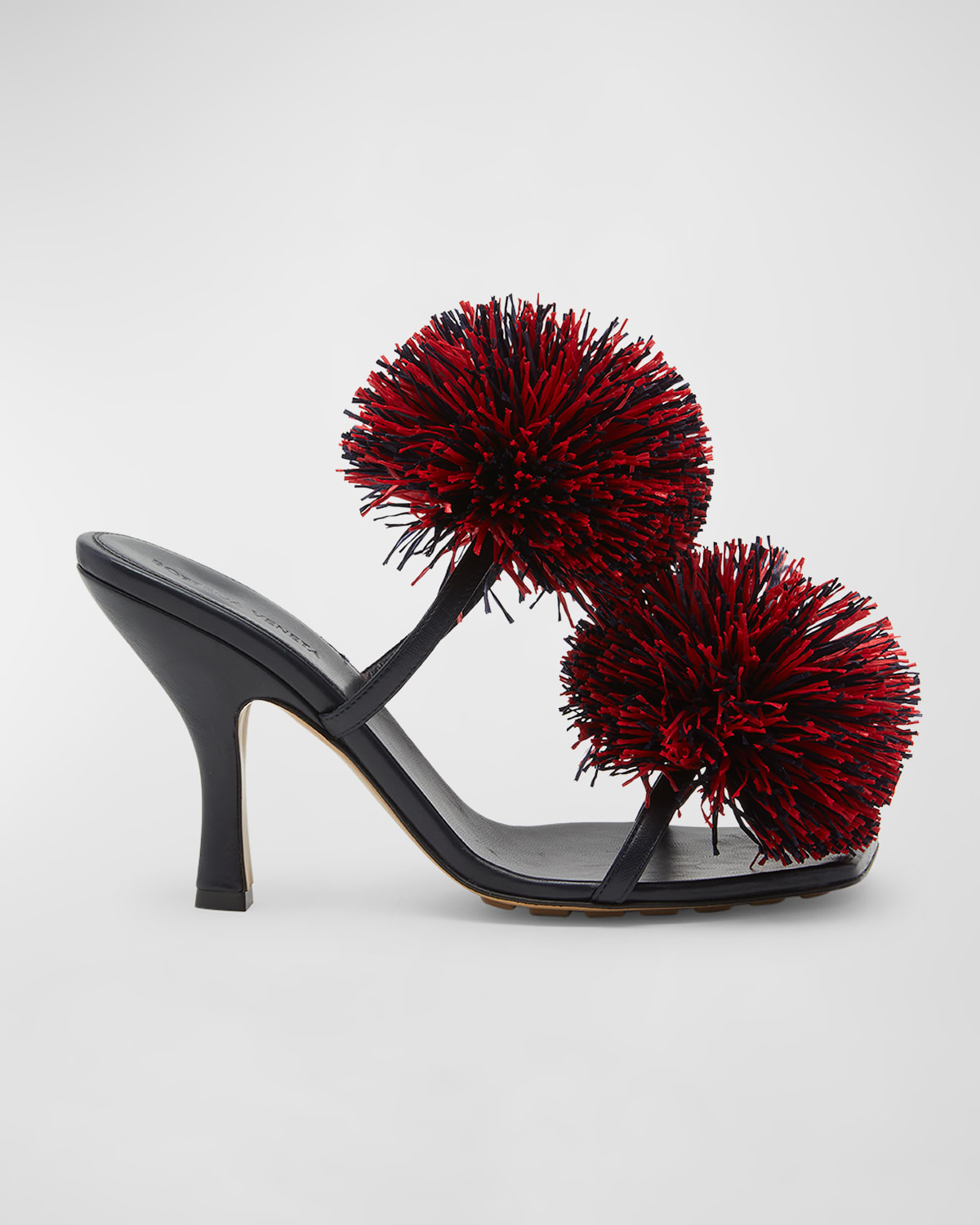 Bottega Veneta Adam Leather Two-band Pom Sandals In Dark Navy