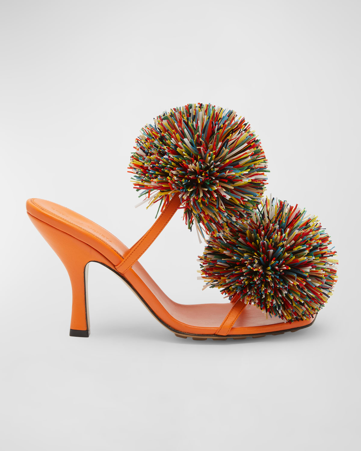 Bottega Veneta Adam Leather Two-band Pom Sandals In Papaya Multicolor
