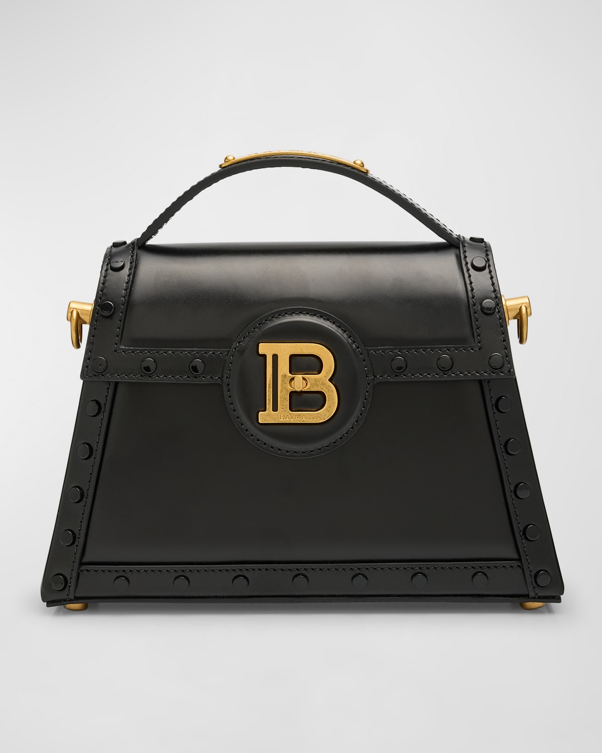 Balmain BBuzz Dynasty Top-Handle Bag in Glazed Leather