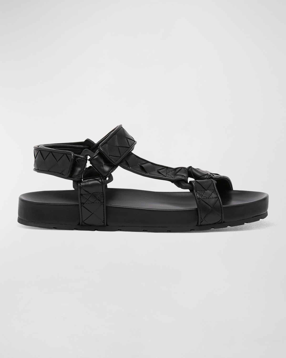 Shop Bottega Veneta Men's Trip Intreccio Leather Slingback Sandals In Black