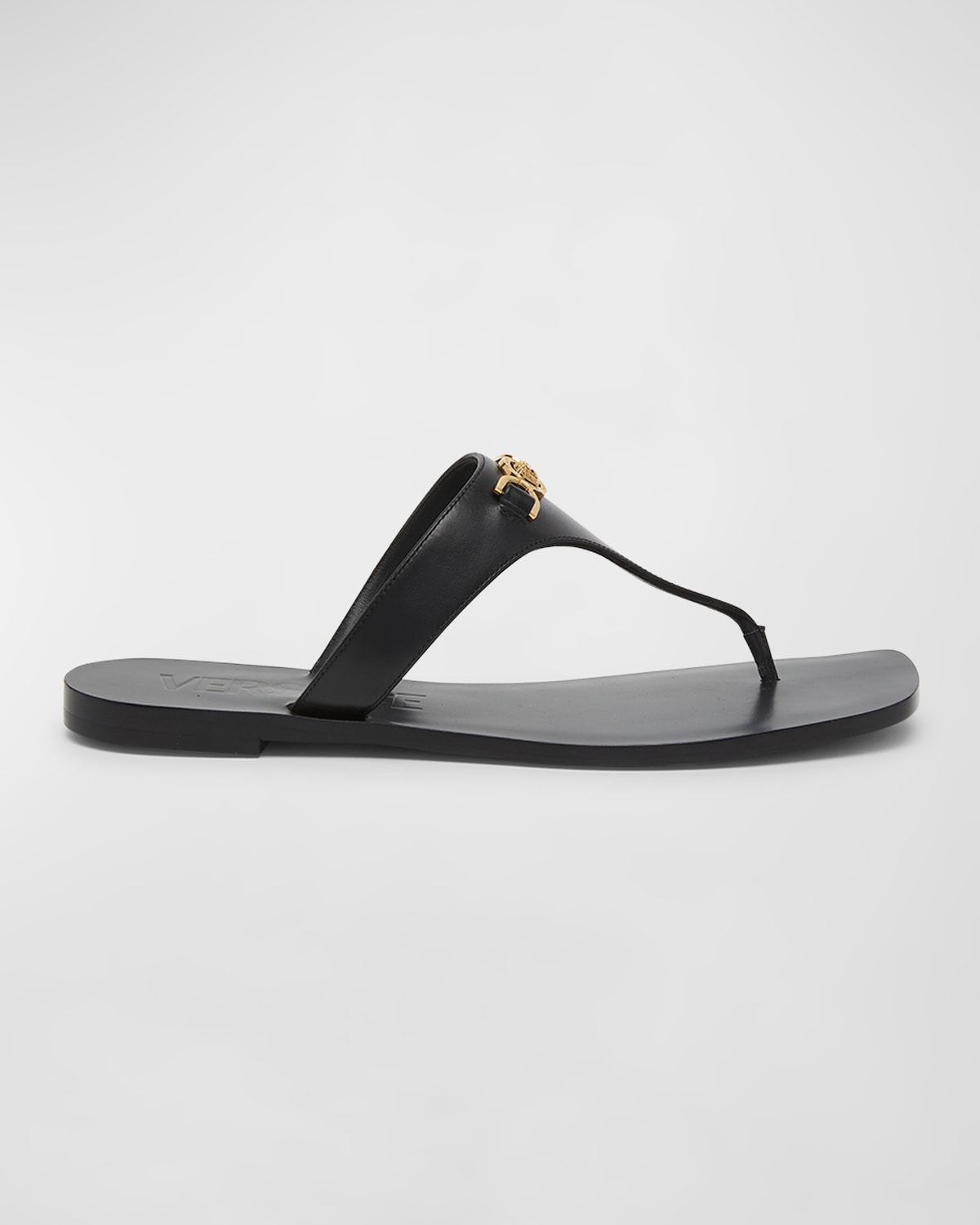 VERSACE MEDUSA LEATHER FLAT THONG SANDALS