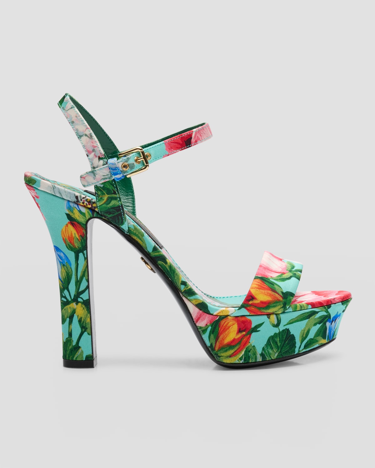 Dolce & Gabbana Floral Silk Ankle-strap Platform Sandals In Blu Floral Print