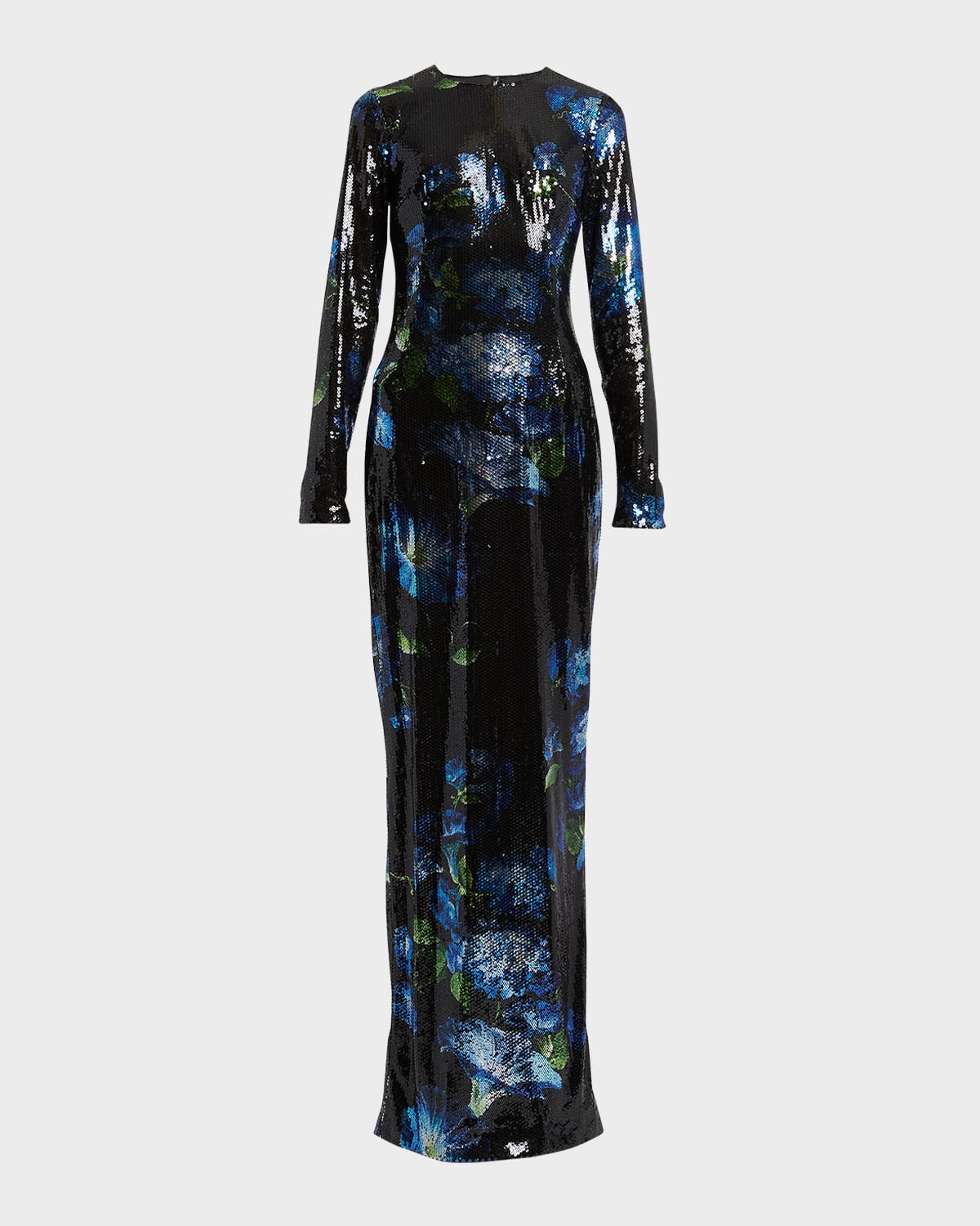 Dolce & Gabbana Bluebell Floral Print Paillette Embellished Gown In Blkprtflow