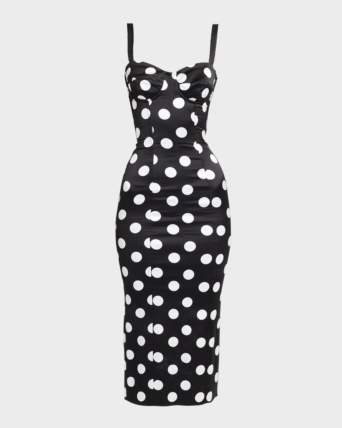 Shop Dolce & Gabbana Polka-dot Sweetheart Sheath Dress In Blkpoiswht