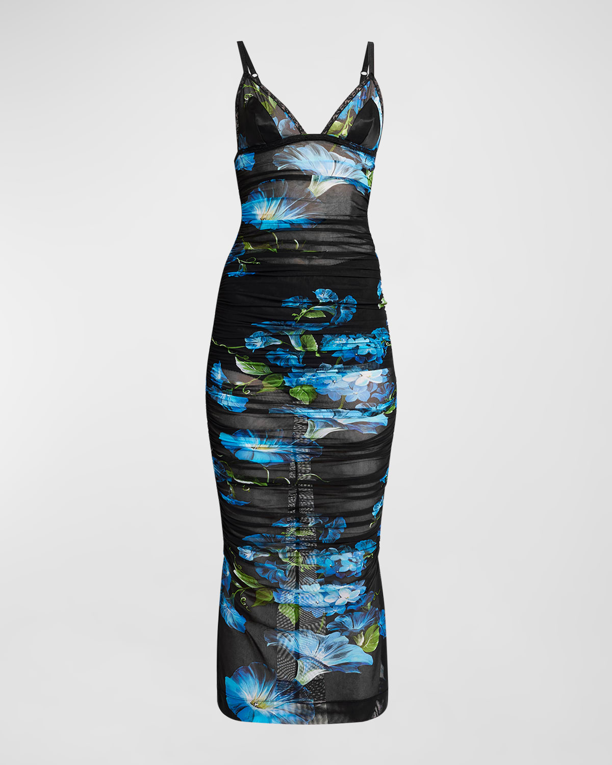 Dolce & Gabbana Bluebell Print Tulle Midi Slip Dress In Blkprtflow