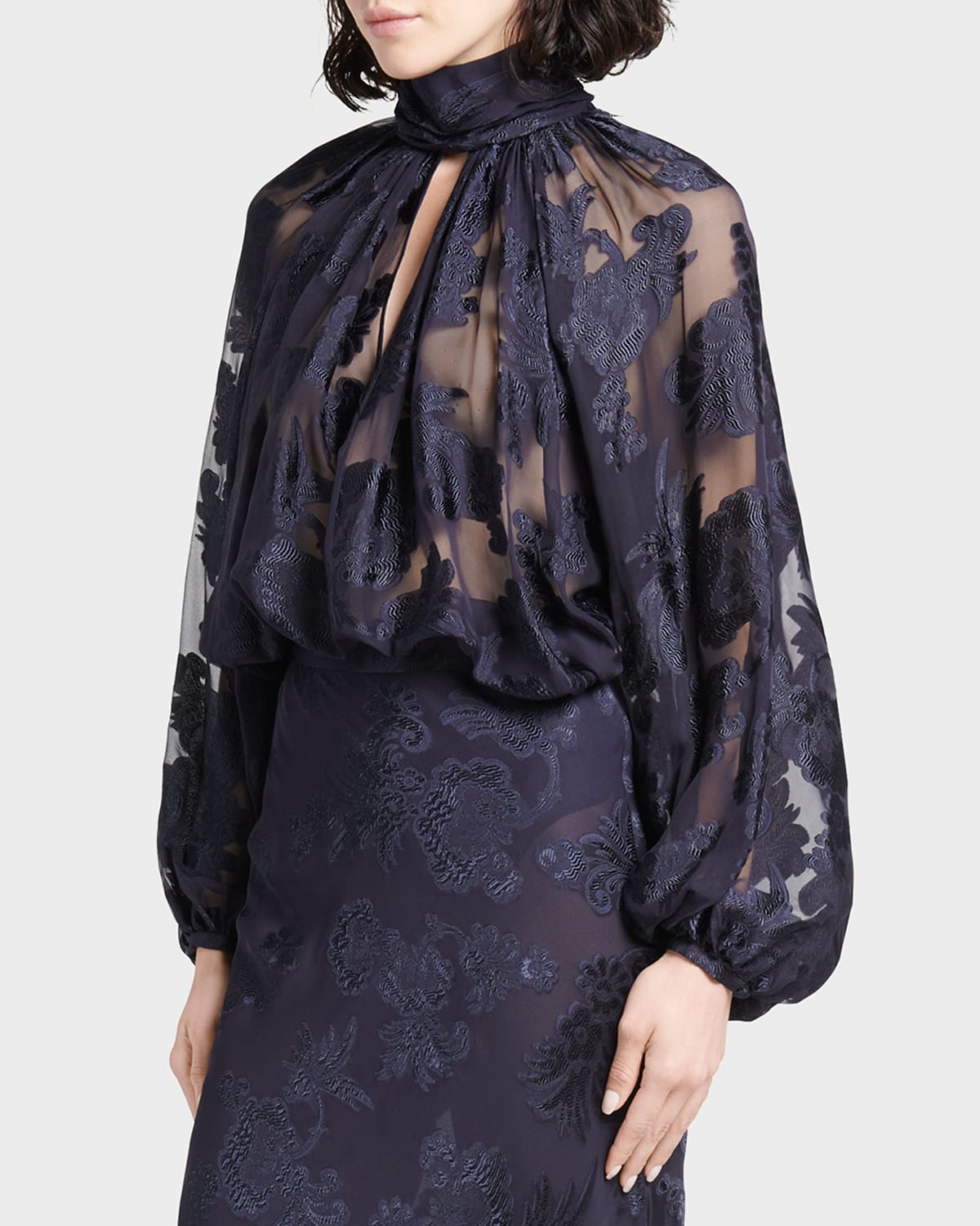 Shop Etro Solid Fil Coupe Balloon-sleeve Blouse In Blue