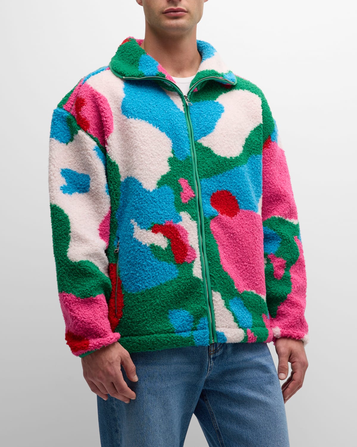 Shop Jw Anderson Men's Graphic Fleece Jacket In Pink/multi