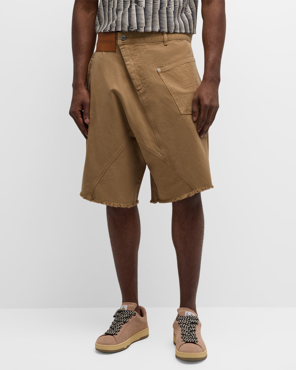 Shop Jw Anderson Men's Twisted Workwear Shorts In Beige