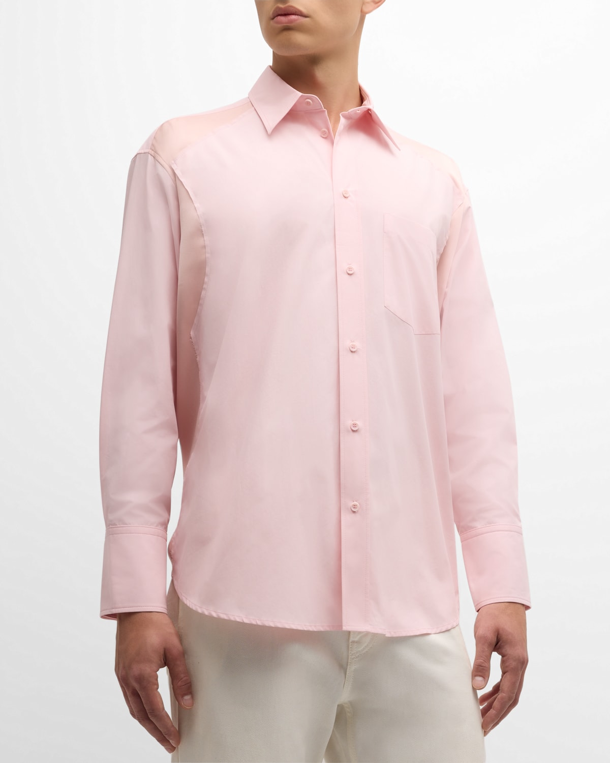 Shop Jw Anderson Men's Sport Shirt With Satin Inserts In Rose Pink