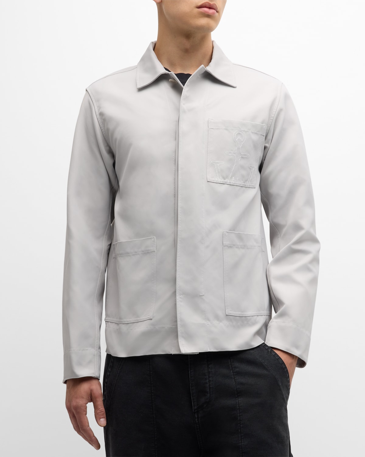 Shop Jw Anderson Men's Contrast-seam Chore Jacket In Dove Grey