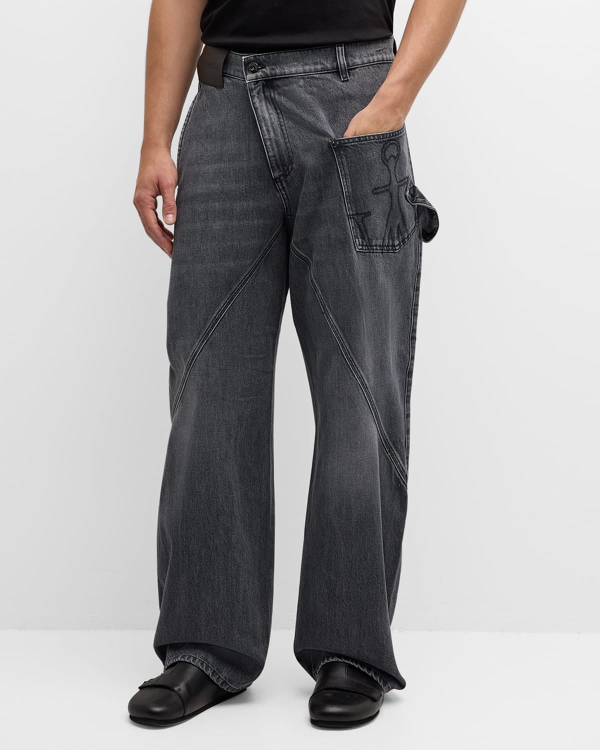 Shop Jw Anderson Men's Twisted Workwear Jeans In Grey