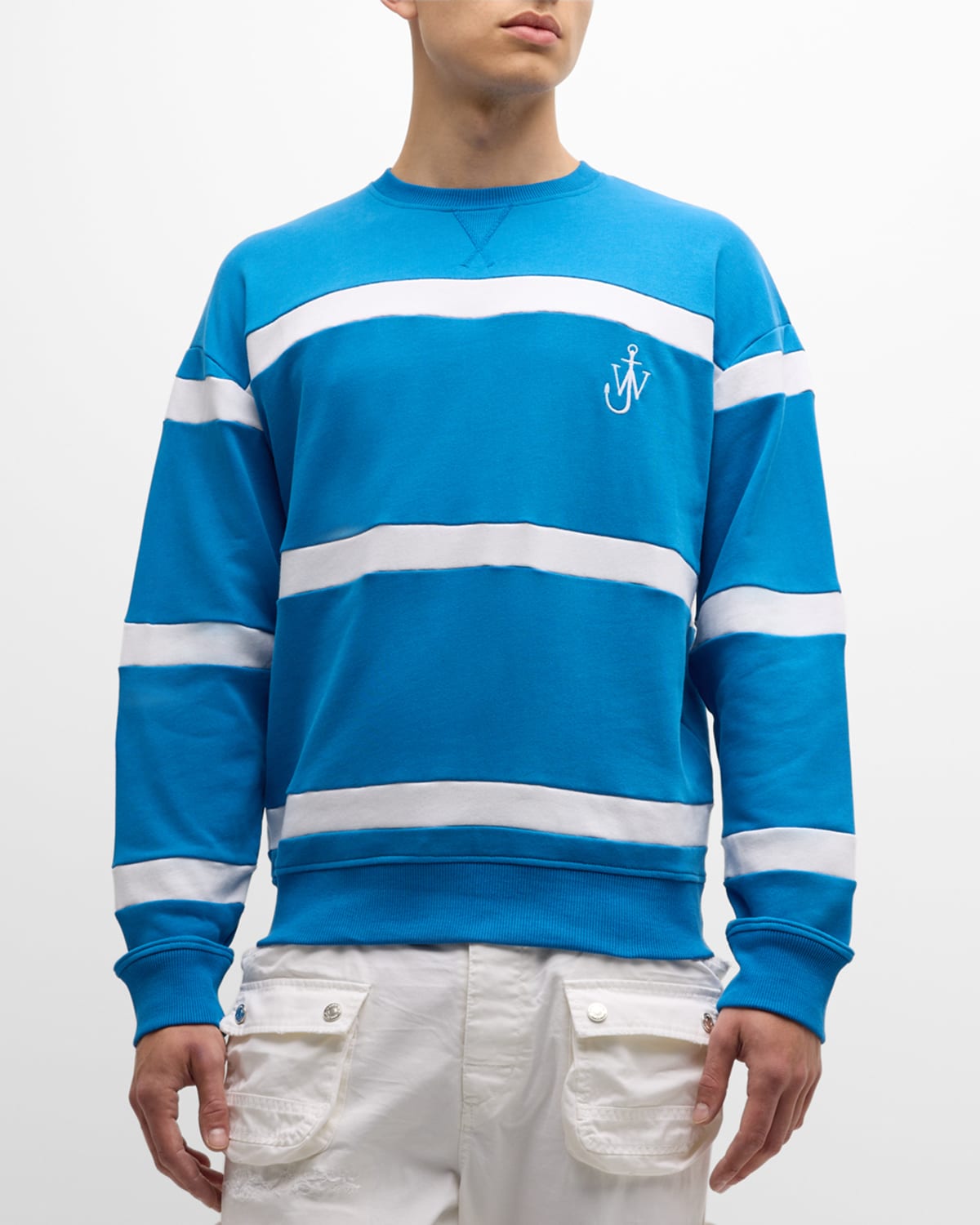 Shop Jw Anderson Men's Striped Sweatshirt In Blue/white