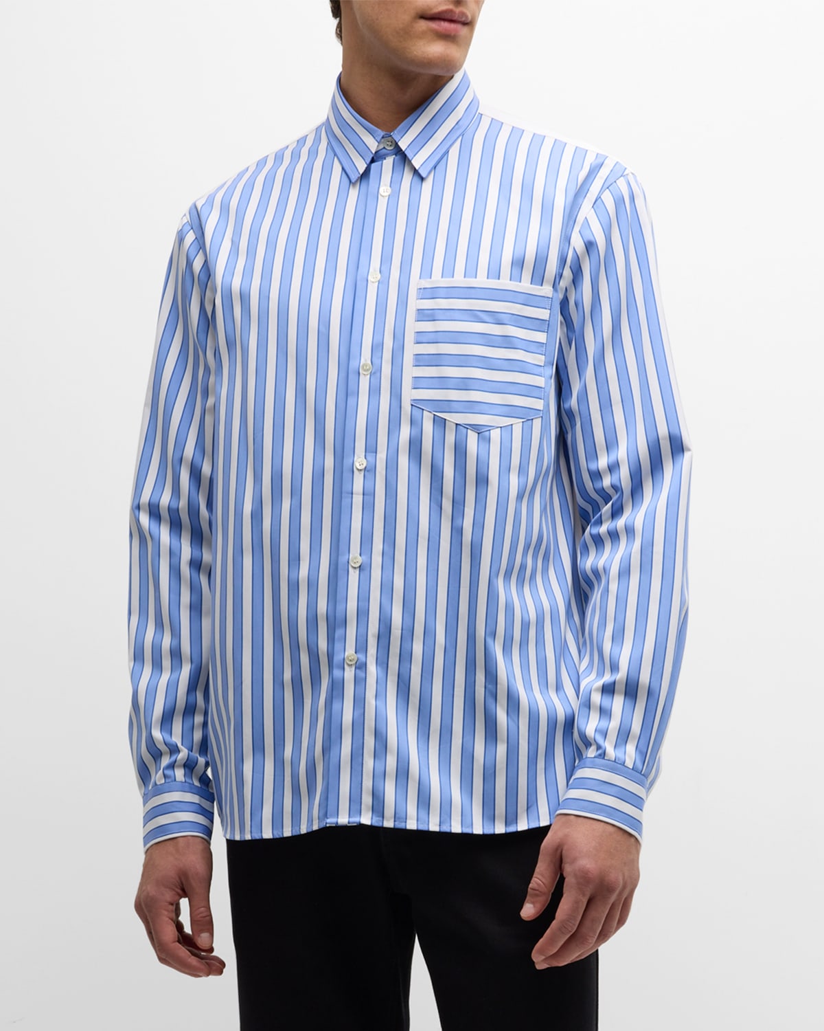 Shop Jw Anderson Men's Patchwork Stripe Sport Shirt In Blue/white