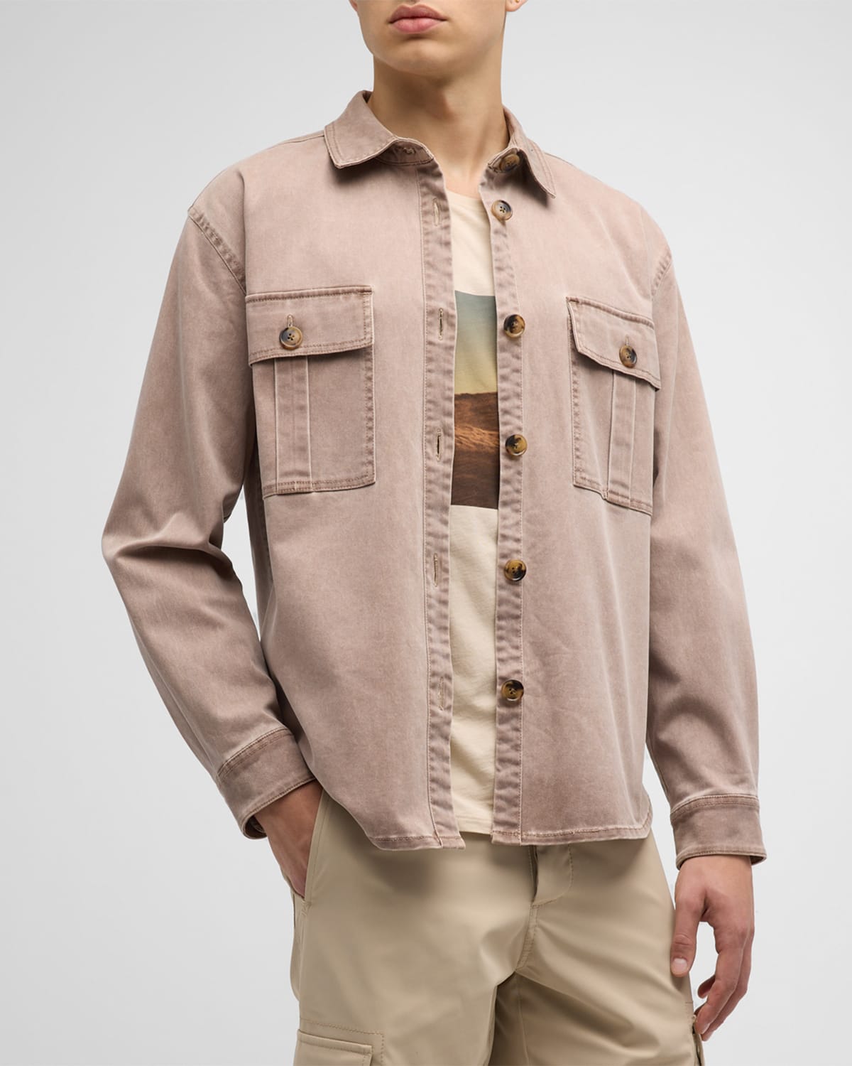 Shop Atm Anthony Thomas Melillo Men's Cotton Twill Overshirt In Faded Mahogany