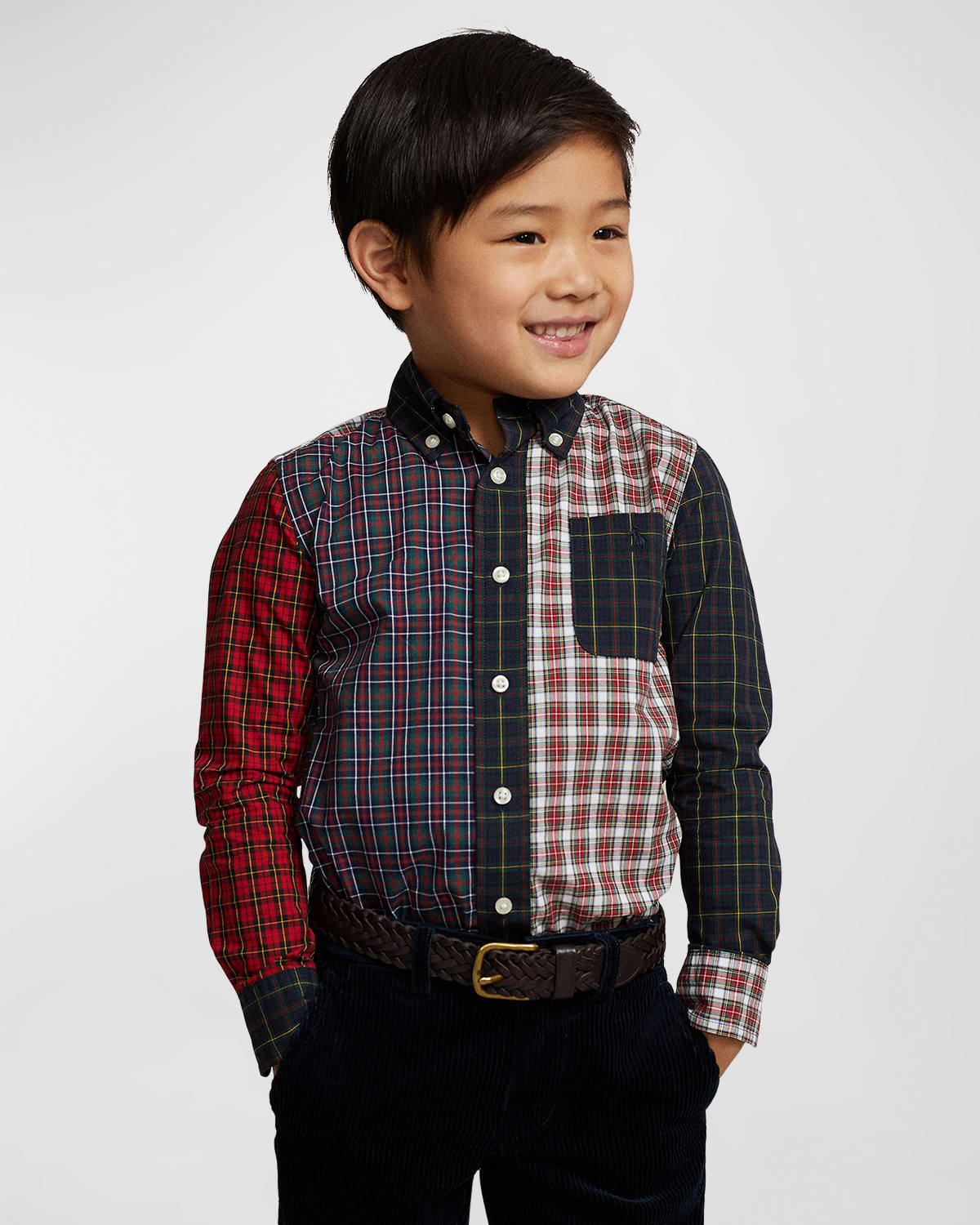 RALPH LAUREN BOY'S MIXED PLAID-PRINT BUTTON DOWN SHIRT