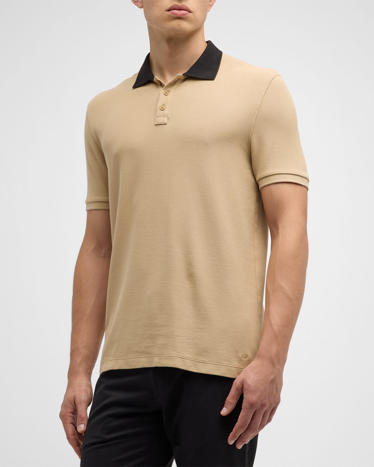 Shop Atm Anthony Thomas Melillo Men's Pique Contrast-collar Polo Shirt In Soft Fawn