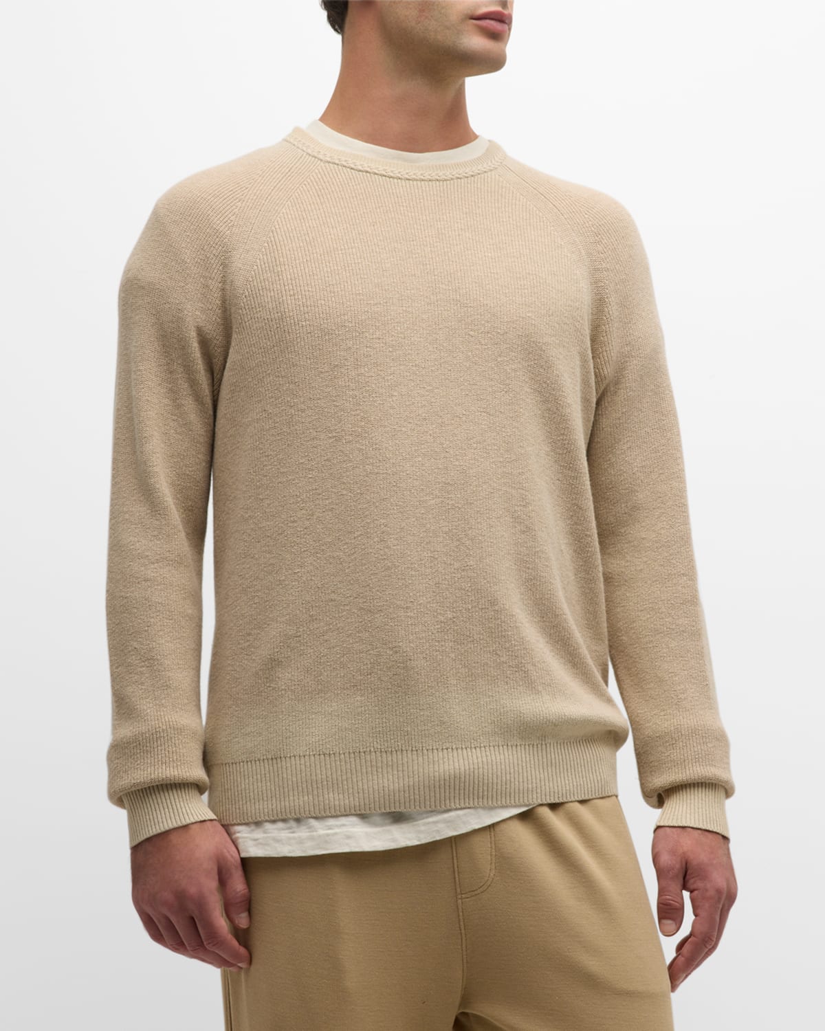 Shop Atm Anthony Thomas Melillo Men's Cotton-cashmere Raglan Sweater In Soft Fawn