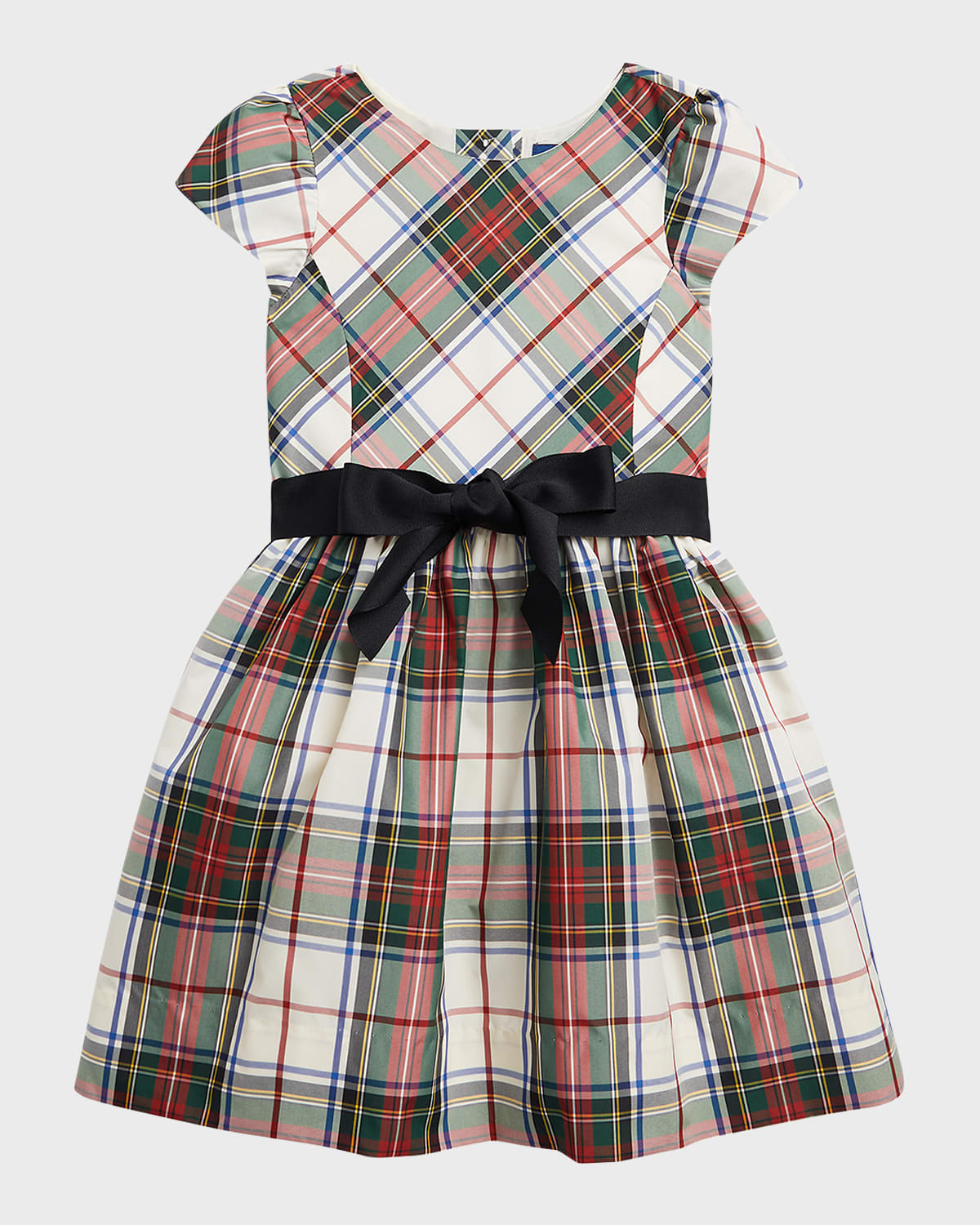 Polo Ralph Lauren Girls Ivory & Green Tartan Taffeta Dress In Cream-red Multi