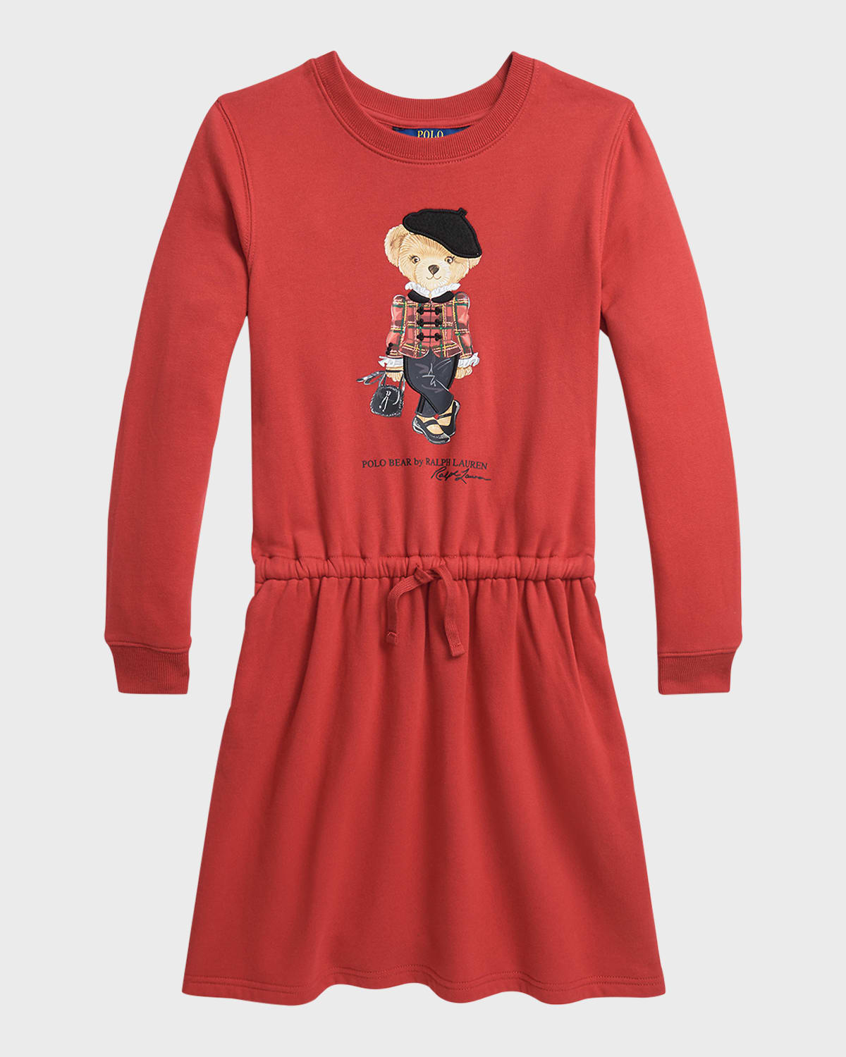 Ralph Lauren Kids' Girl's Parisian-inspired Polo Bear Fleece Dress In Park Ave Red