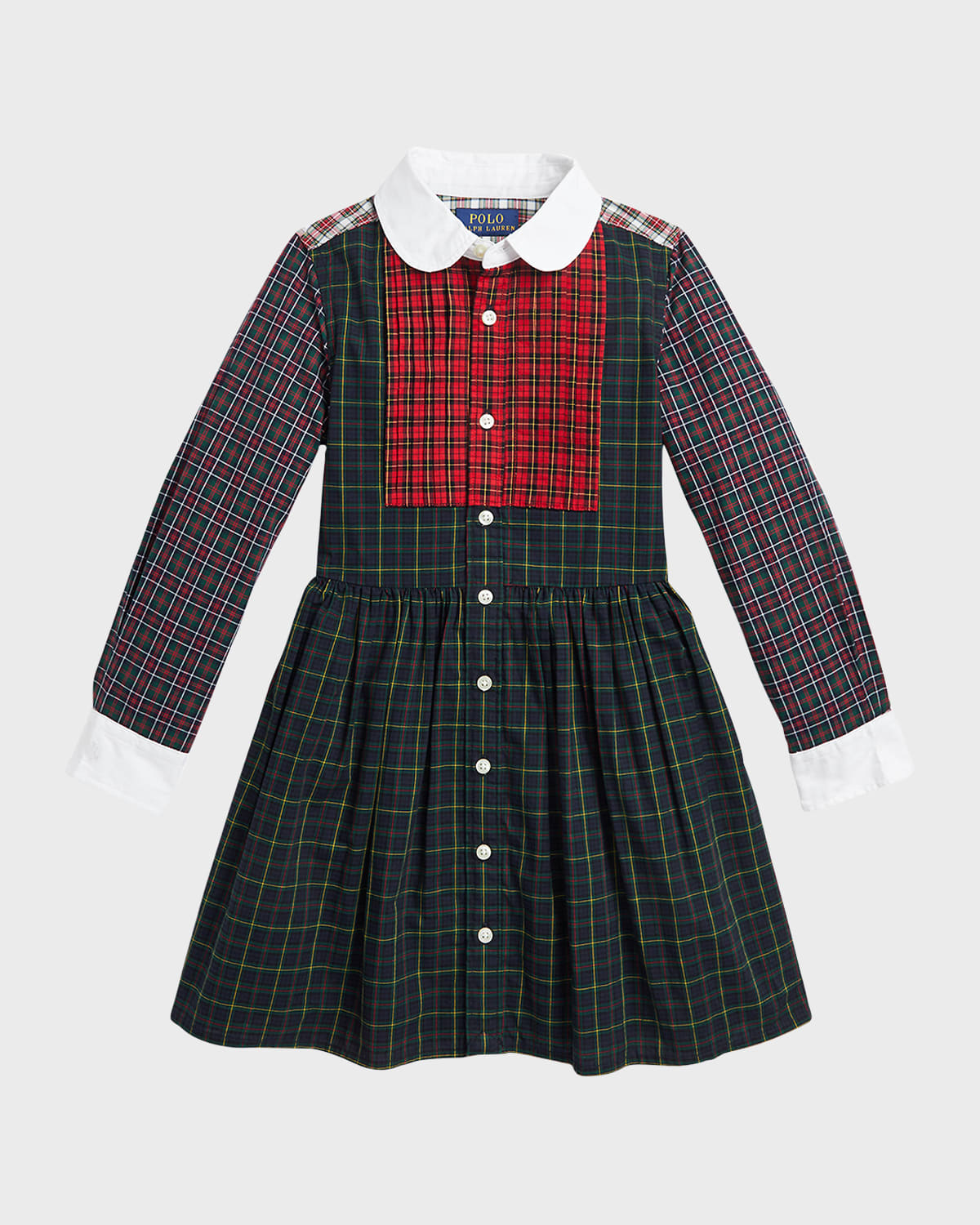 Ralph Lauren Kids' Girl's Mixed Plaid-print Shirtdress In Multi
