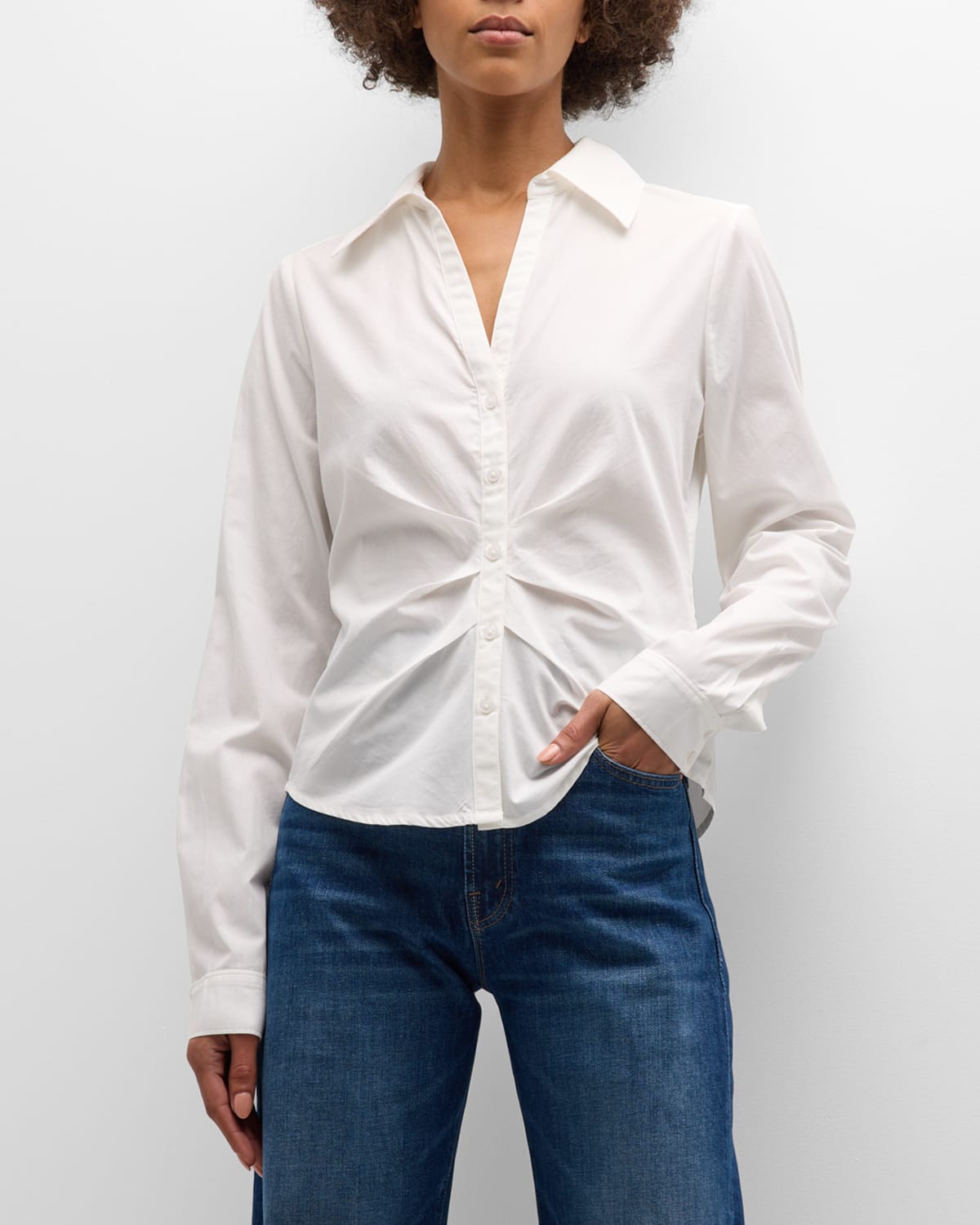 Shop Paige Alera Gathered Button-front Shirt In White