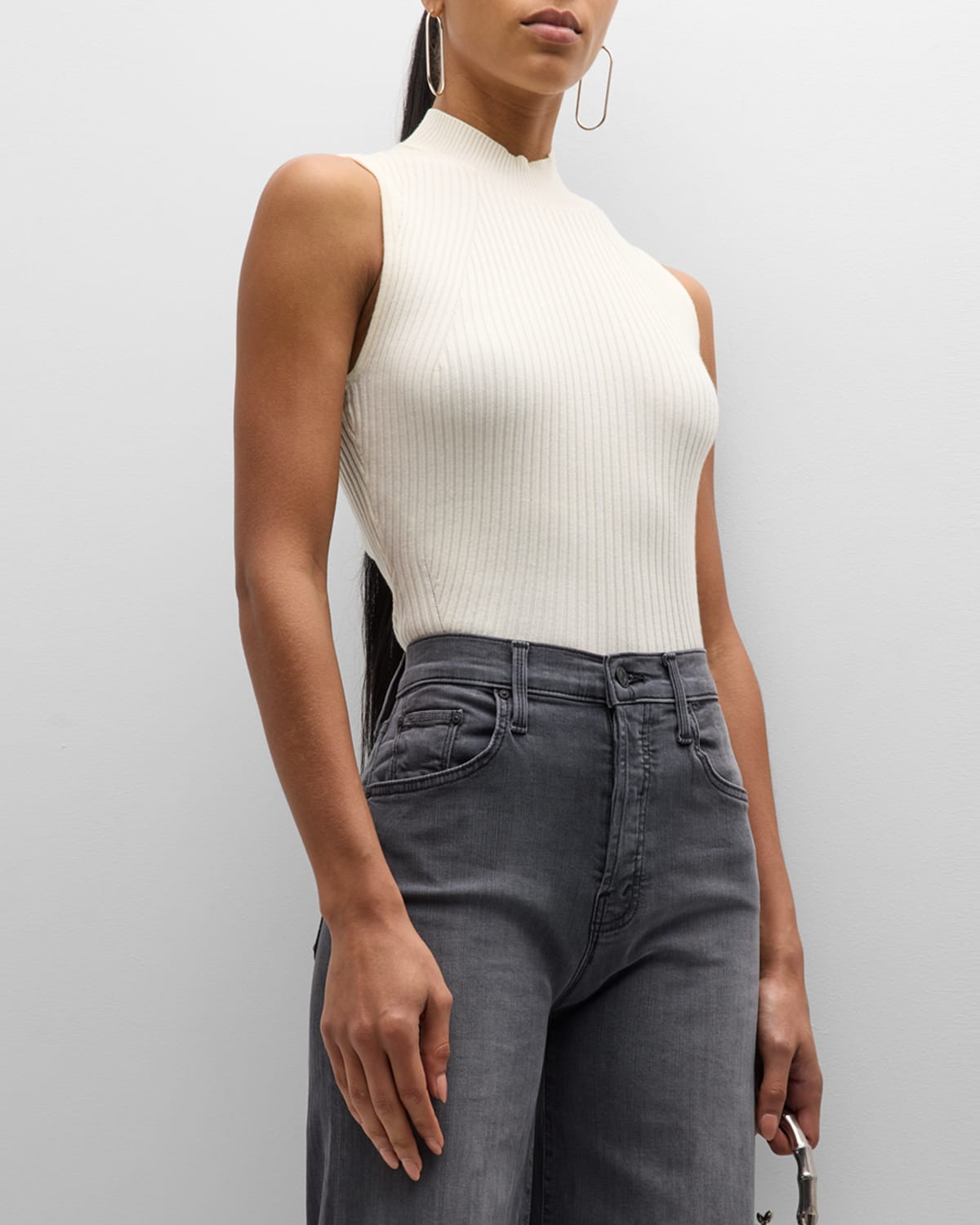 Shop Paige Fidelia Ribbed Mock-neck Tank Top In Ivory